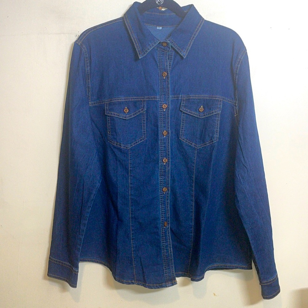 Denim Blue Button Down Blouse Size XXL